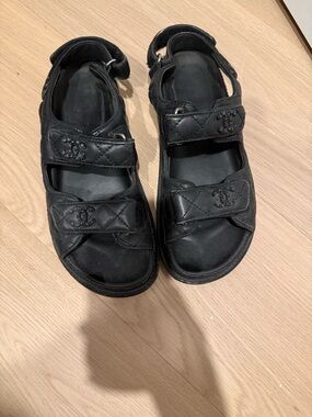 CHANEL Black Quilted Leather Sport Dad sandals